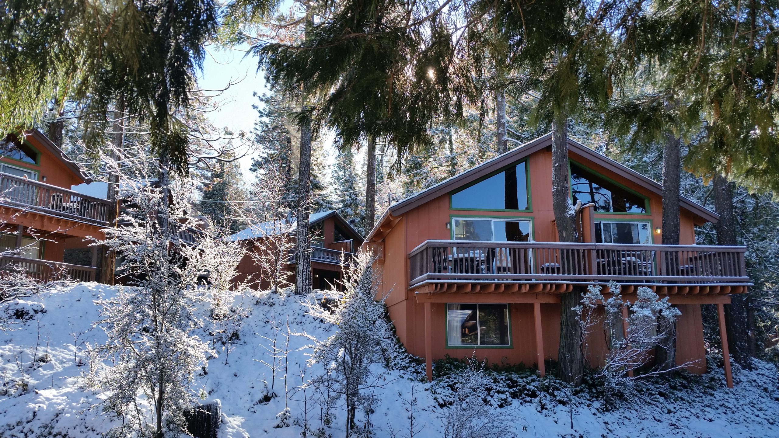 snow outside of chalet